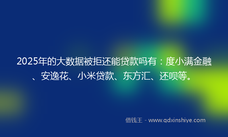 2025年的大数据被拒还能贷款吗有：度小满金融、安逸花、小米贷款、东方汇、还呗等。