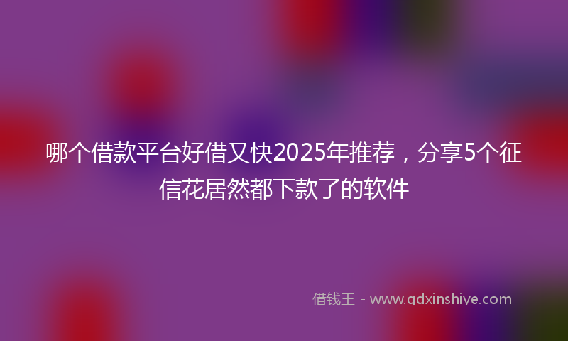 哪个借款平台好借又快2025年推荐，分享5个征信花居然都下款了的软件