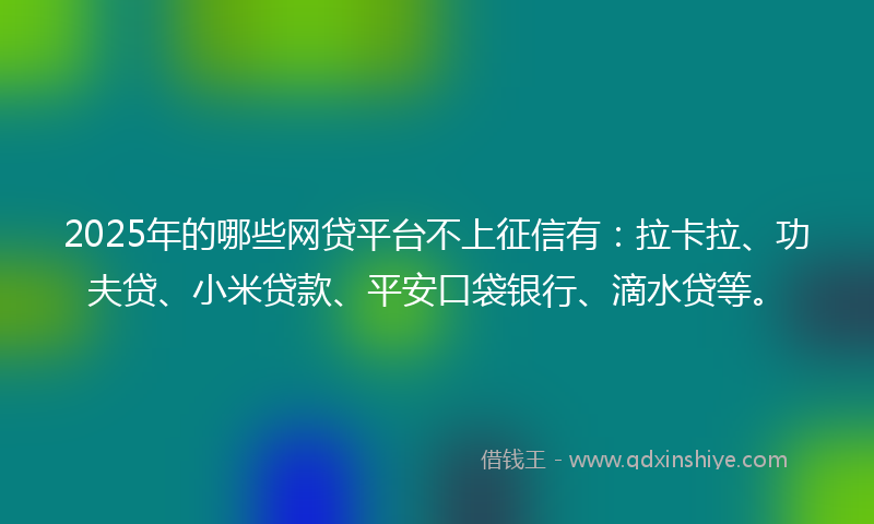2025年的哪些网贷平台不上征信有：拉卡拉、功夫贷、小米贷款、平安口袋银行、滴水贷等。