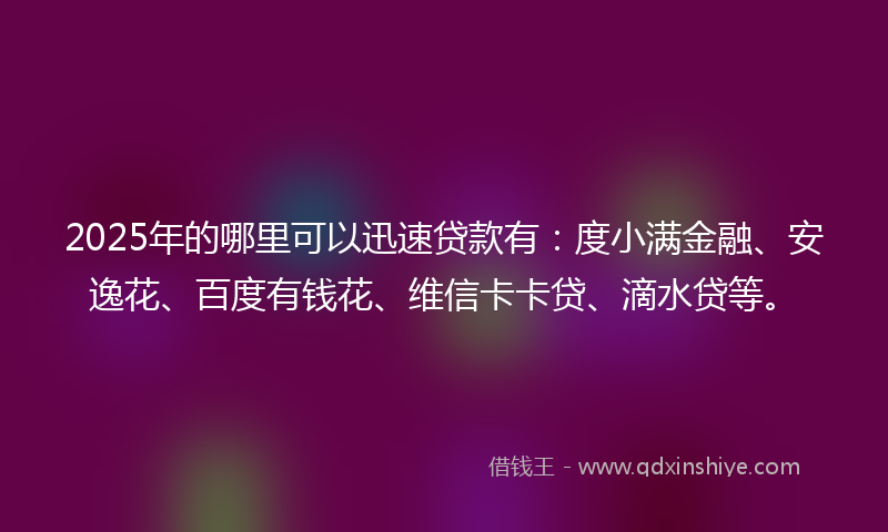 2025年的哪里可以迅速贷款有：度小满金融、安逸花、百度有钱花、维信卡卡贷、滴水贷等。