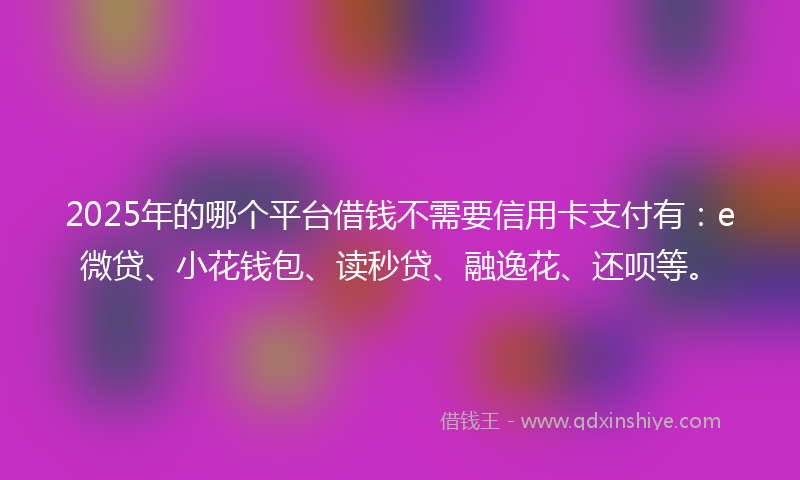 2025年的哪个平台借钱不需要信用卡支付有：e微贷、小花钱包、读秒贷、融逸花、还呗等。