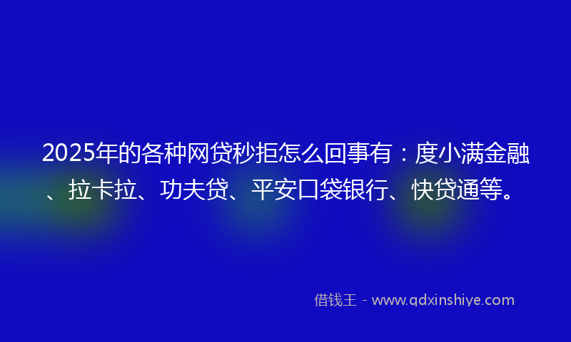 2025年的各种网贷秒拒怎么回事有：度小满金融、拉卡拉、功夫贷、平安口袋银行、快贷通等。