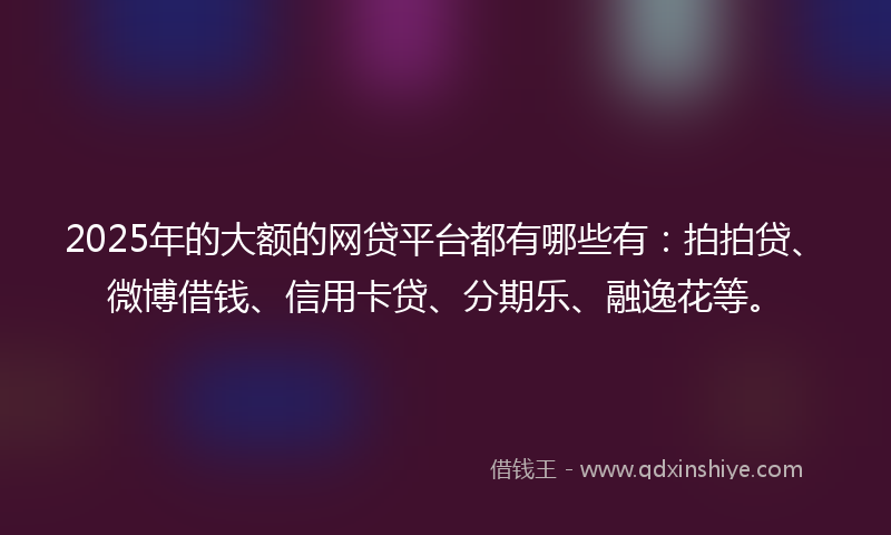 2025年的大额的网贷平台都有哪些有：拍拍贷、微博借钱、信用卡贷、分期乐、融逸花等。