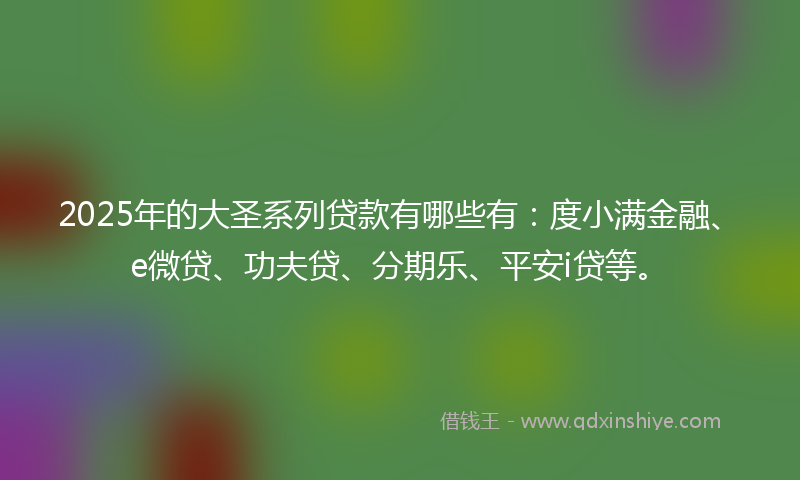 2025年的大圣系列贷款有哪些有：度小满金融、e微贷、功夫贷、分期乐、平安i贷等。