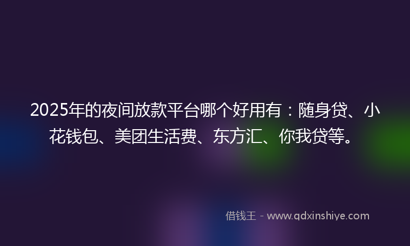 2025年的夜间放款平台哪个好用有：随身贷、小花钱包、美团生活费、东方汇、你我贷等。