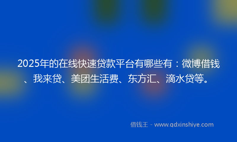 2025年的在线快速贷款平台有哪些有：微博借钱、我来贷、美团生活费、东方汇、滴水贷等。