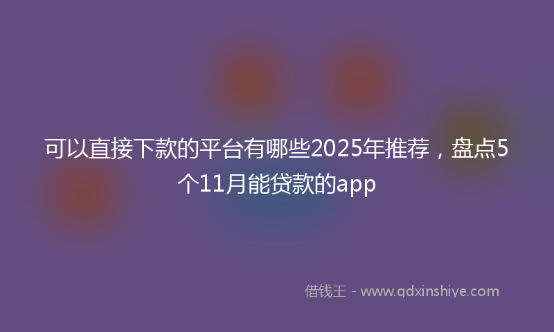 可以直接下款的平台有哪些2025年推荐，盘点5个11月能贷款的app