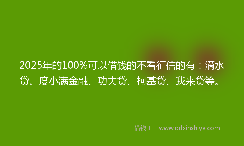 2025年的100%可以借钱的不看征信的有：滴水贷、度小满金融、功夫贷、柯基贷、我来贷等。