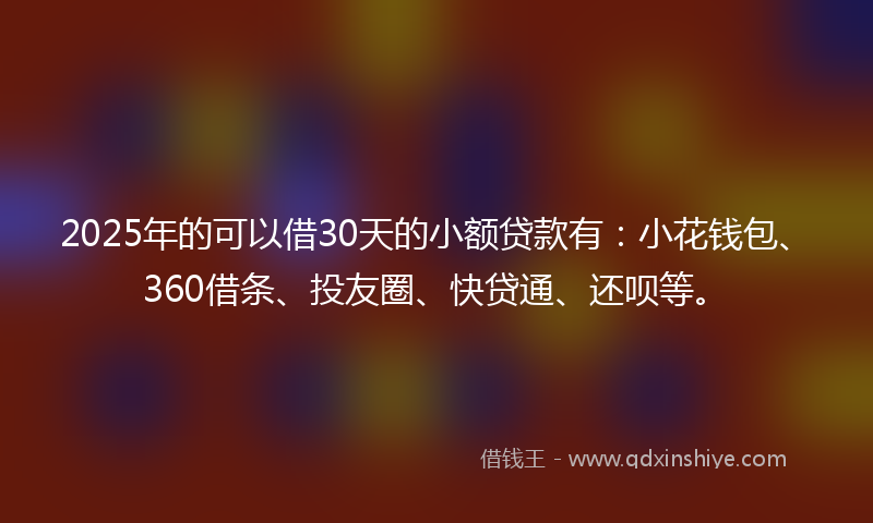2025年的可以借30天的小额贷款有：小花钱包、360借条、投友圈、快贷通、还呗等。