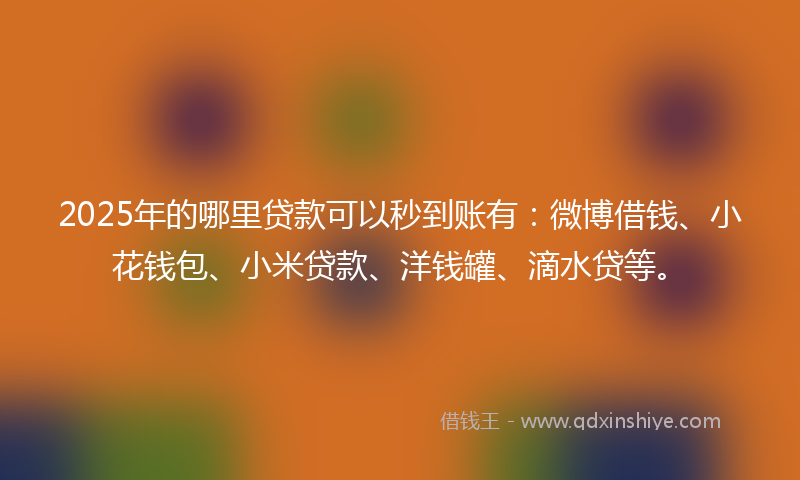 2025年的哪里贷款可以秒到账有：微博借钱、小花钱包、小米贷款、洋钱罐、滴水贷等。