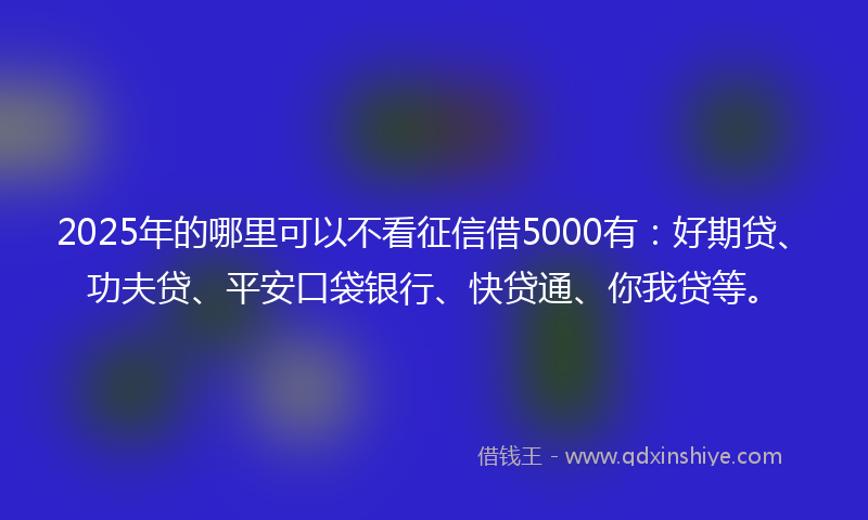 2025年的哪里可以不看征信借5000有：好期贷、功夫贷、平安口袋银行、快贷通、你我贷等。