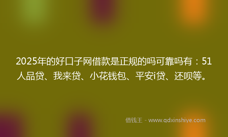 2025年的好口子网借款是正规的吗可靠吗有：51人品贷、我来贷、小花钱包、平安i贷、还呗等。