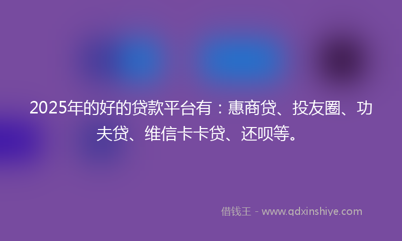 2025年的好的贷款平台有：惠商贷、投友圈、功夫贷、维信卡卡贷、还呗等。