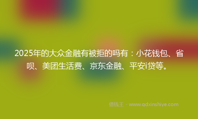 2025年的大众金融有被拒的吗有：小花钱包、省呗、美团生活费、京东金融、平安i贷等。