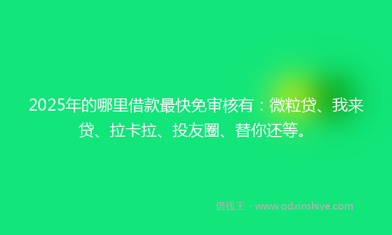 2025年的哪里借款最快免审核有：微粒贷、我来贷、拉卡拉、投友圈、替你还等。