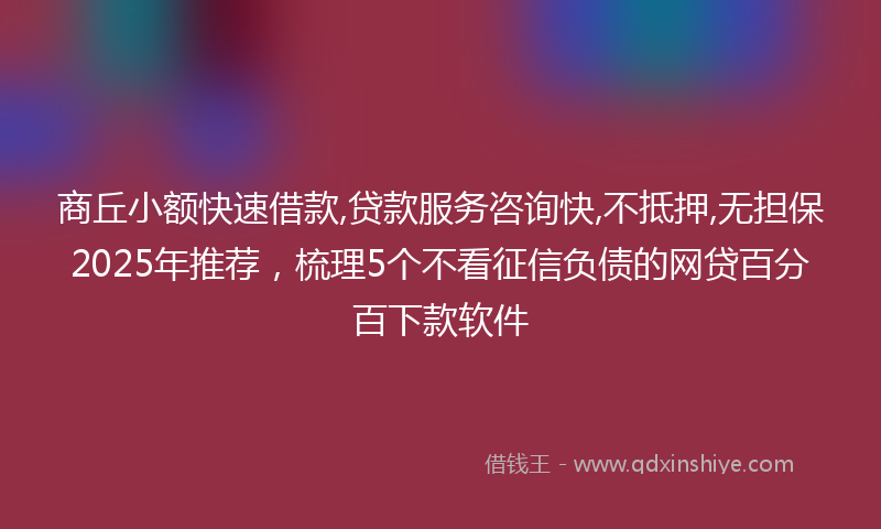 商丘小额快速借款,贷款服务咨询快,不抵押,无担保2025年推荐，梳理5个不看征信负债的网贷百分百下款软件