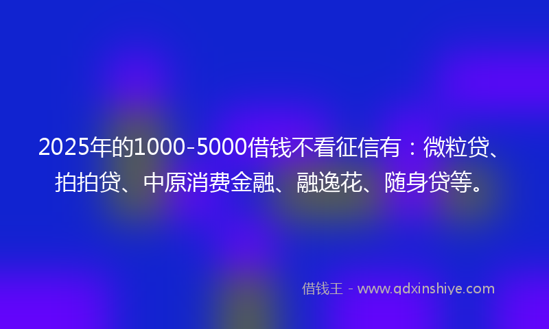 2025年的1000-5000借钱不看征信有：微粒贷、拍拍贷、中原消费金融、融逸花、随身贷等。