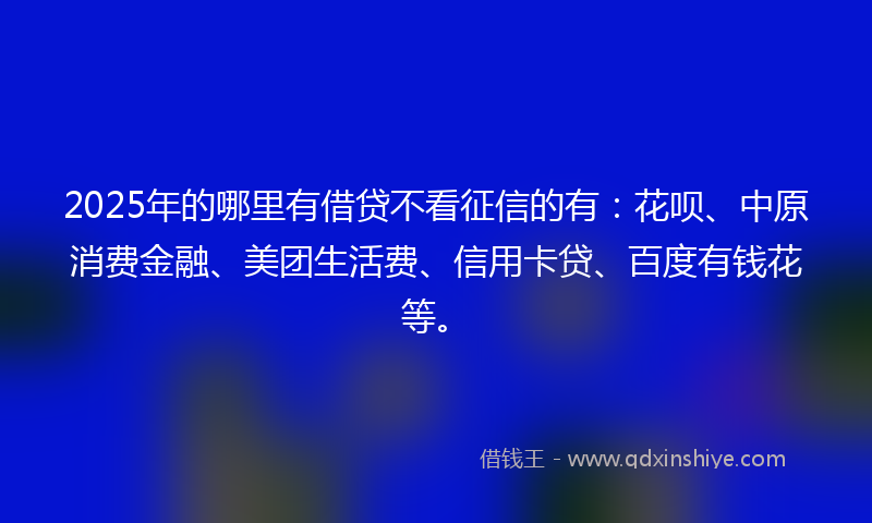 2025年的哪里有借贷不看征信的有：花呗、中原消费金融、美团生活费、信用卡贷、百度有钱花等。