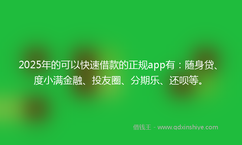 2025年的可以快速借款的正规app有：随身贷、度小满金融、投友圈、分期乐、还呗等。