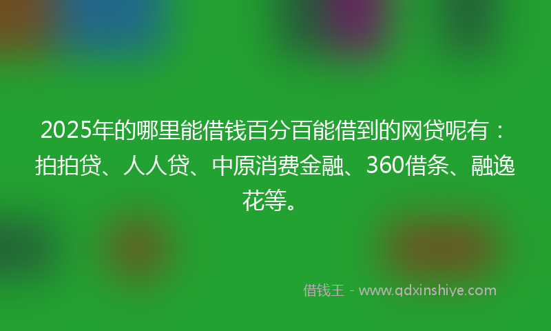 2025年的哪里能借钱百分百能借到的网贷呢有：拍拍贷、人人贷、中原消费金融、360借条、融逸花等。