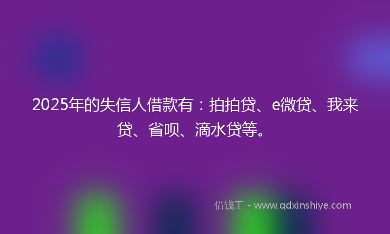 2025年的失信人借款有：拍拍贷、e微贷、我来贷、省呗、滴水贷等。