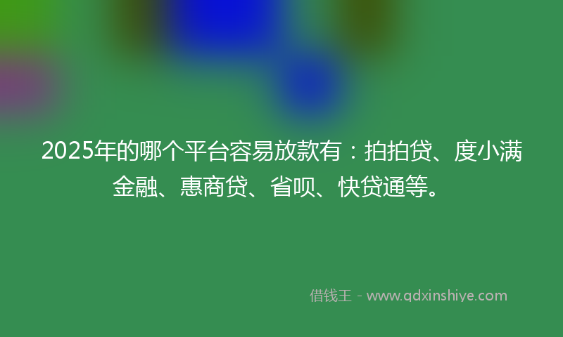 2025年的哪个平台容易放款有：拍拍贷、度小满金融、惠商贷、省呗、快贷通等。