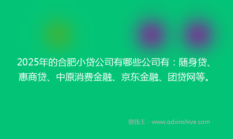 2025年的合肥小贷公司有哪些公司有：随身贷、惠商贷、中原消费金融、京东金融、团贷网等。