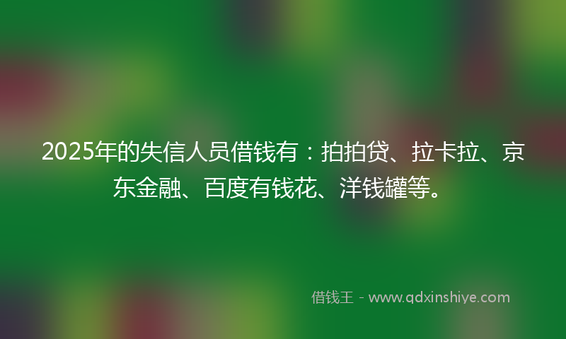 2025年的失信人员借钱有：拍拍贷、拉卡拉、京东金融、百度有钱花、洋钱罐等。