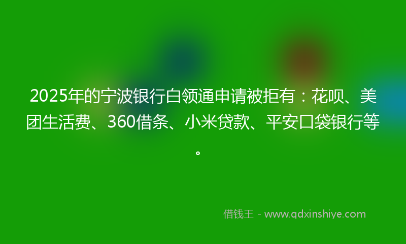2025年的宁波银行白领通申请被拒有：花呗、美团生活费、360借条、小米贷款、平安口袋银行等。