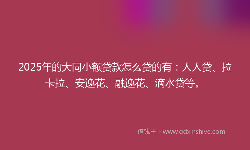 2025年的大同小额贷款怎么贷的有：人人贷、拉卡拉、安逸花、融逸花、滴水贷等。