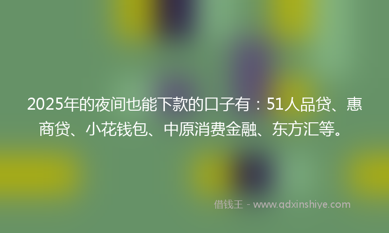 2025年的夜间也能下款的口子有：51人品贷、惠商贷、小花钱包、中原消费金融、东方汇等。