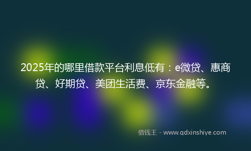 2025年的哪里借款平台利息低有：e微贷、惠商贷、好期贷、美团生活费、京东金融等。