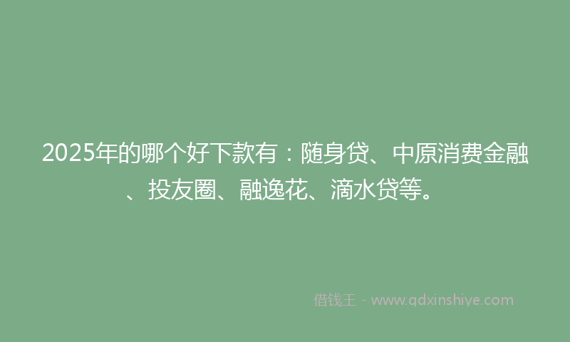 2025年的哪个好下款有：随身贷、中原消费金融、投友圈、融逸花、滴水贷等。