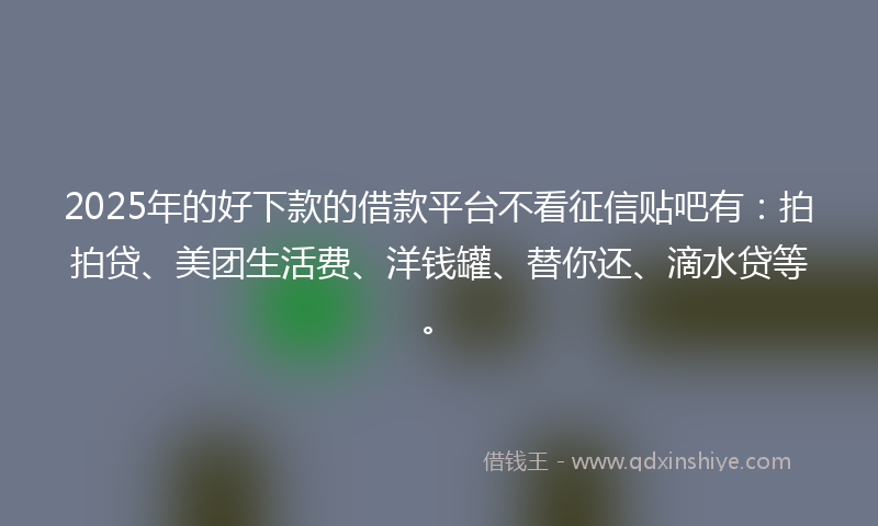 2025年的好下款的借款平台不看征信贴吧有：拍拍贷、美团生活费、洋钱罐、替你还、滴水贷等。