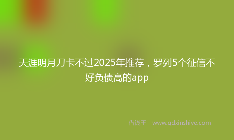 天涯明月刀卡不过2025年推荐，罗列5个征信不好负债高的app