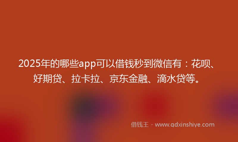 2025年的哪些app可以借钱秒到微信有：花呗、好期贷、拉卡拉、京东金融、滴水贷等。