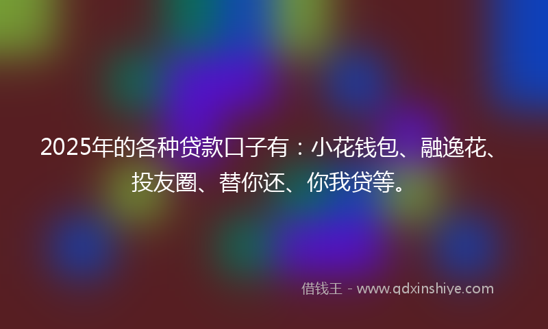 2025年的各种贷款口子有：小花钱包、融逸花、投友圈、替你还、你我贷等。