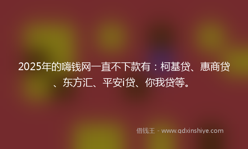 2025年的嗨钱网一直不下款有：柯基贷、惠商贷、东方汇、平安i贷、你我贷等。
