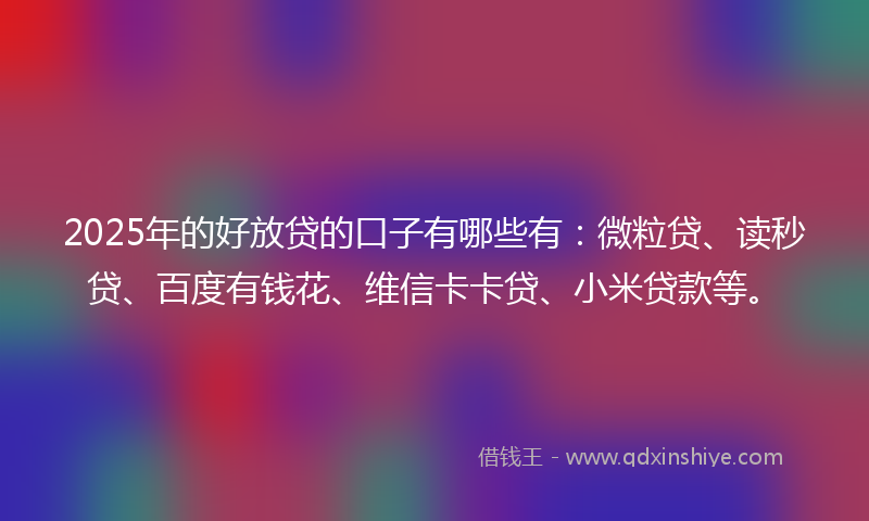 2025年的好放贷的口子有哪些有：微粒贷、读秒贷、百度有钱花、维信卡卡贷、小米贷款等。