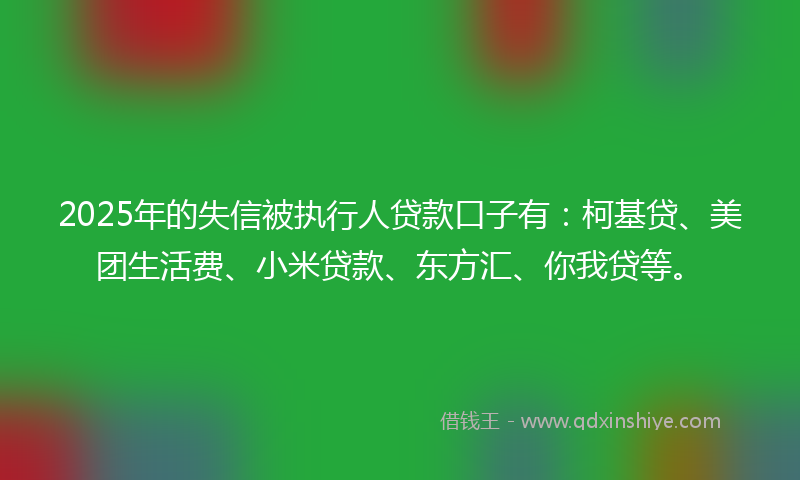 2025年的失信被执行人贷款口子有：柯基贷、美团生活费、小米贷款、东方汇、你我贷等。