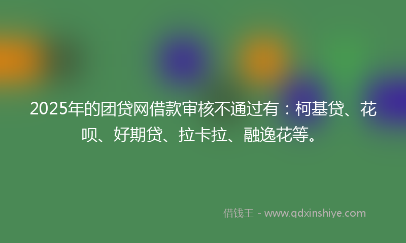 2025年的团贷网借款审核不通过有：柯基贷、花呗、好期贷、拉卡拉、融逸花等。