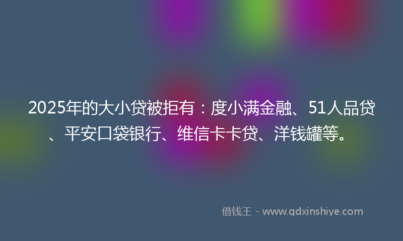 2025年的大小贷被拒有：度小满金融、51人品贷、平安口袋银行、维信卡卡贷、洋钱罐等。
