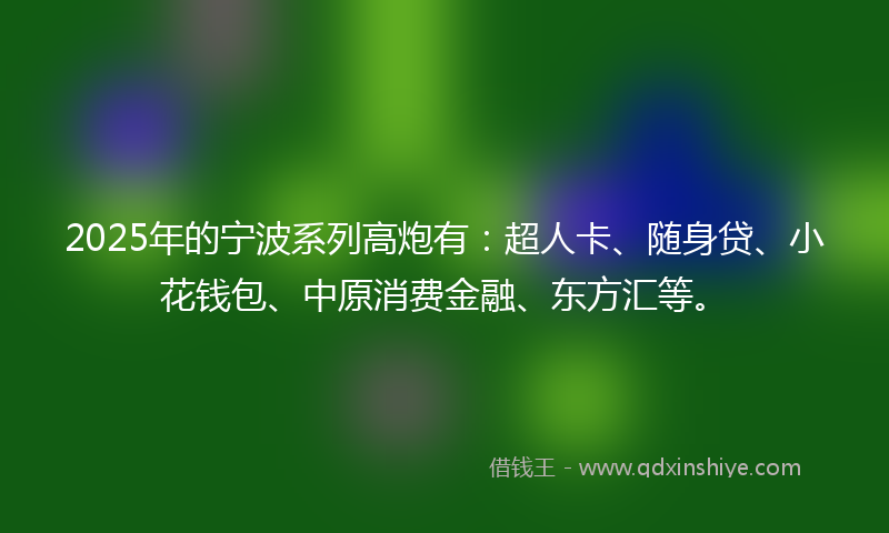 2025年的宁波系列高炮有：超人卡、随身贷、小花钱包、中原消费金融、东方汇等。