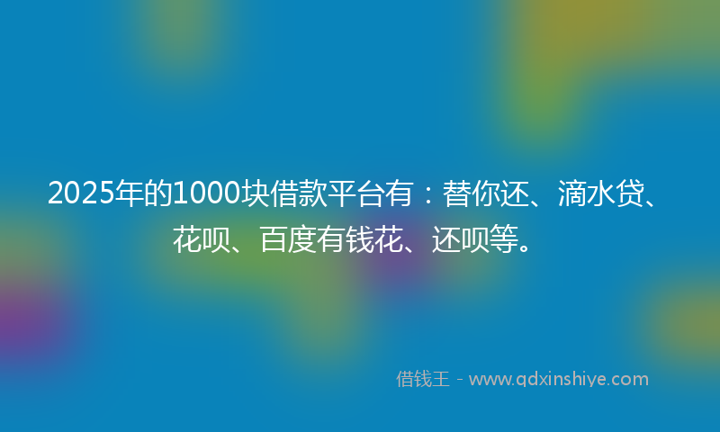 2025年的1000块借款平台有：替你还、滴水贷、花呗、百度有钱花、还呗等。