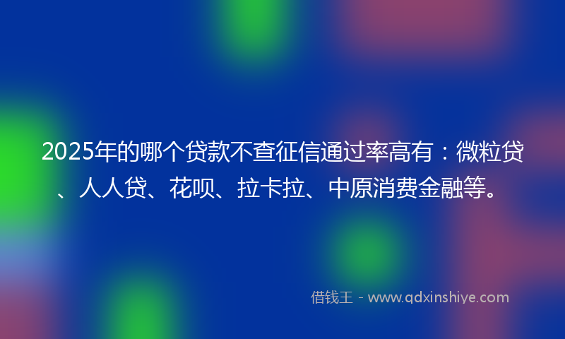 2025年的哪个贷款不查征信通过率高有：微粒贷、人人贷、花呗、拉卡拉、中原消费金融等。