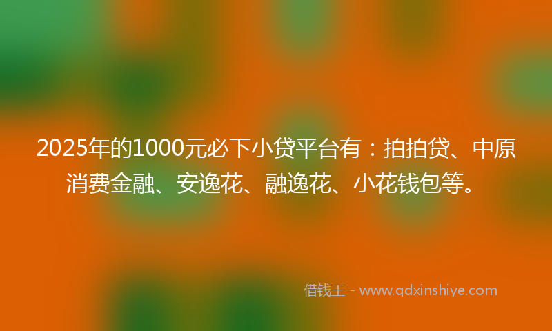 2025年的1000元必下小贷平台有：拍拍贷、中原消费金融、安逸花、融逸花、小花钱包等。