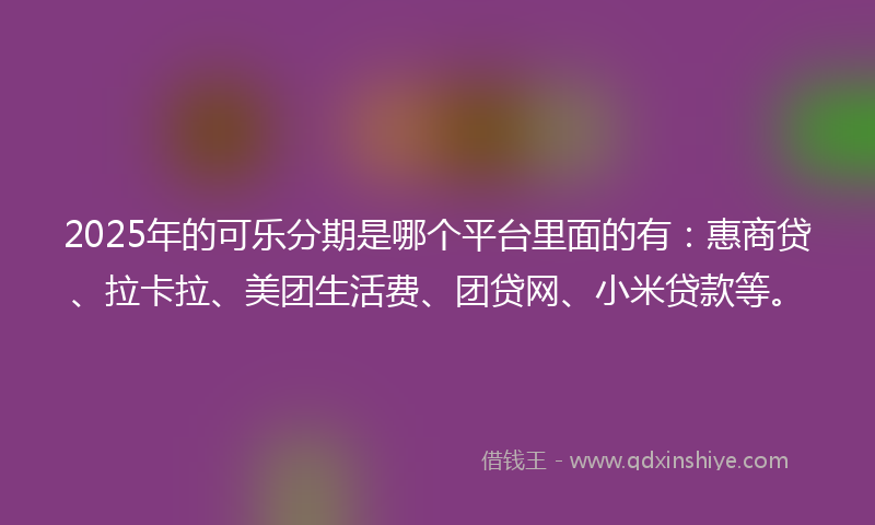 2025年的可乐分期是哪个平台里面的有：惠商贷、拉卡拉、美团生活费、团贷网、小米贷款等。
