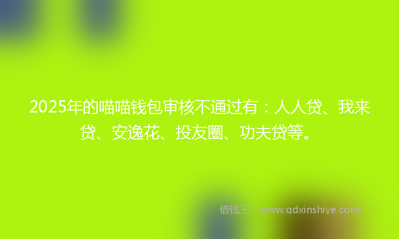 2025年的喵喵钱包审核不通过有：人人贷、我来贷、安逸花、投友圈、功夫贷等。