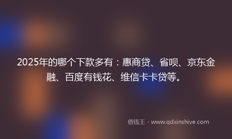 2025年的哪个下款多有：惠商贷、省呗、京东金融、百度有钱花、维信卡卡贷等。