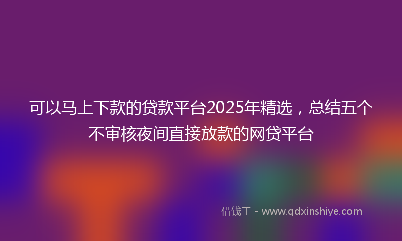 可以马上下款的贷款平台2025年精选，总结五个不审核夜间直接放款的网贷平台